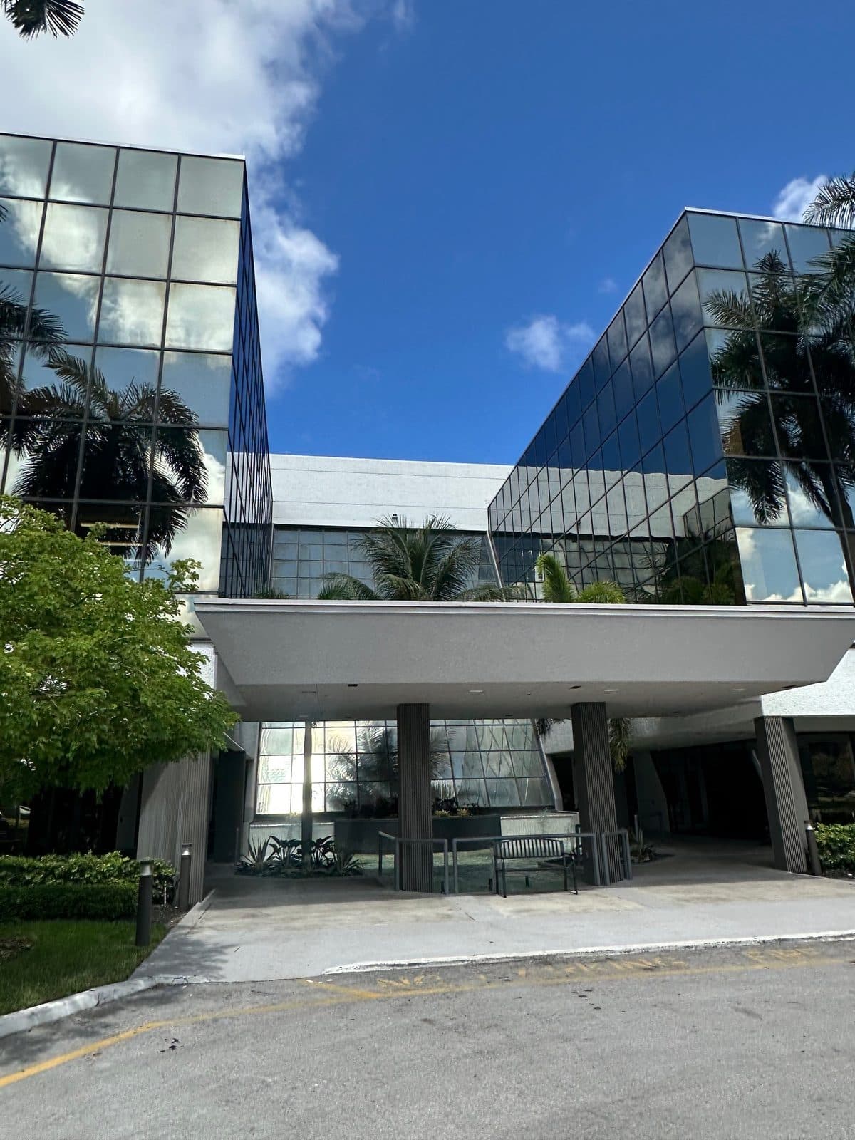 Clean glass-and-stucco commercial office building