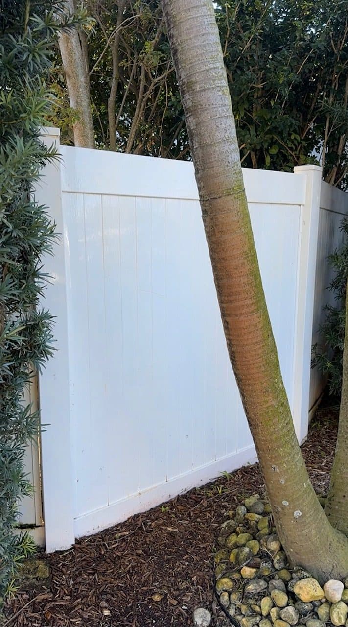 Bright white vinyl fence after a gentle soft wash