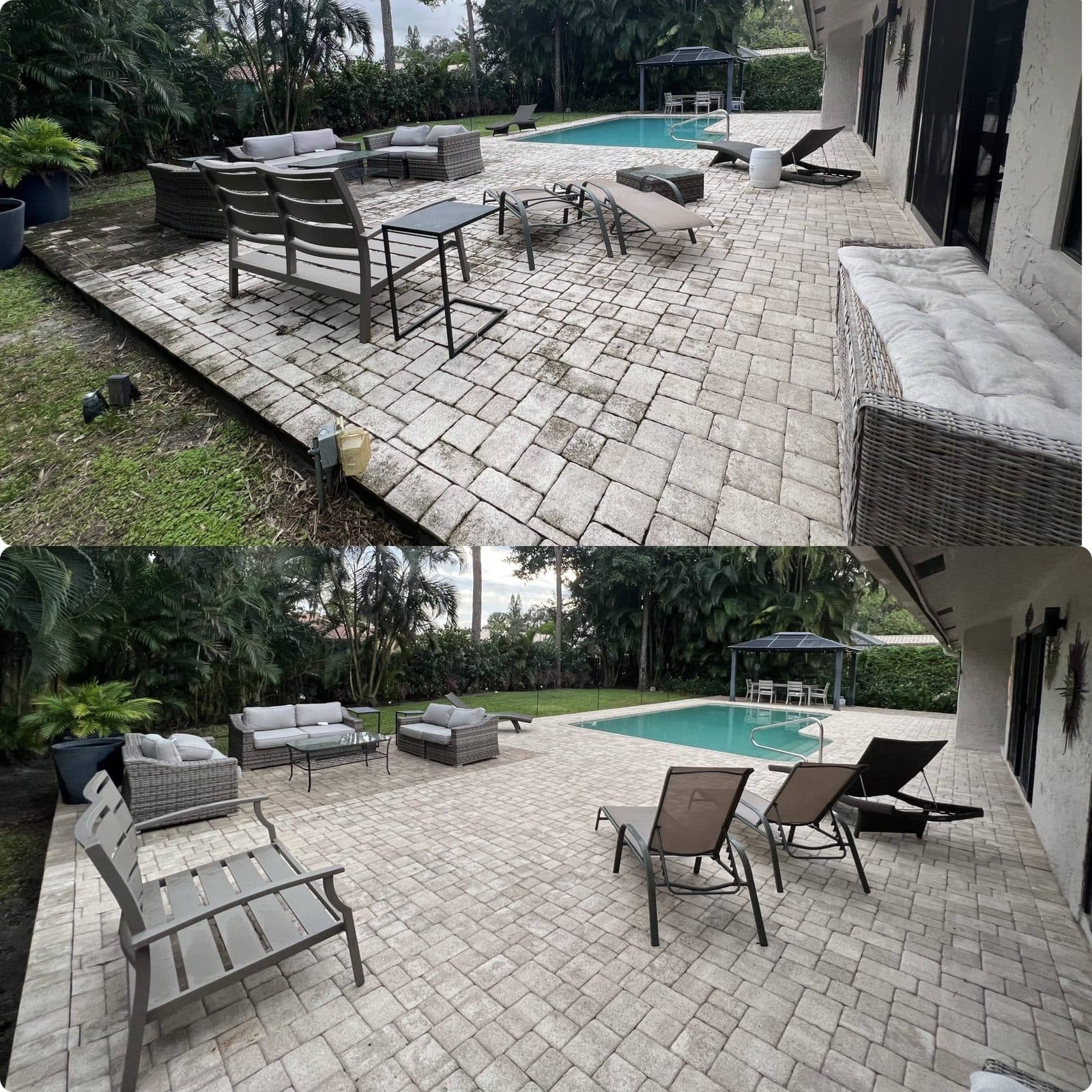 Large paver patio and pool area restored to like-new